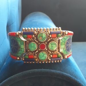 Tibetan silver bracelet with turquoise stones
